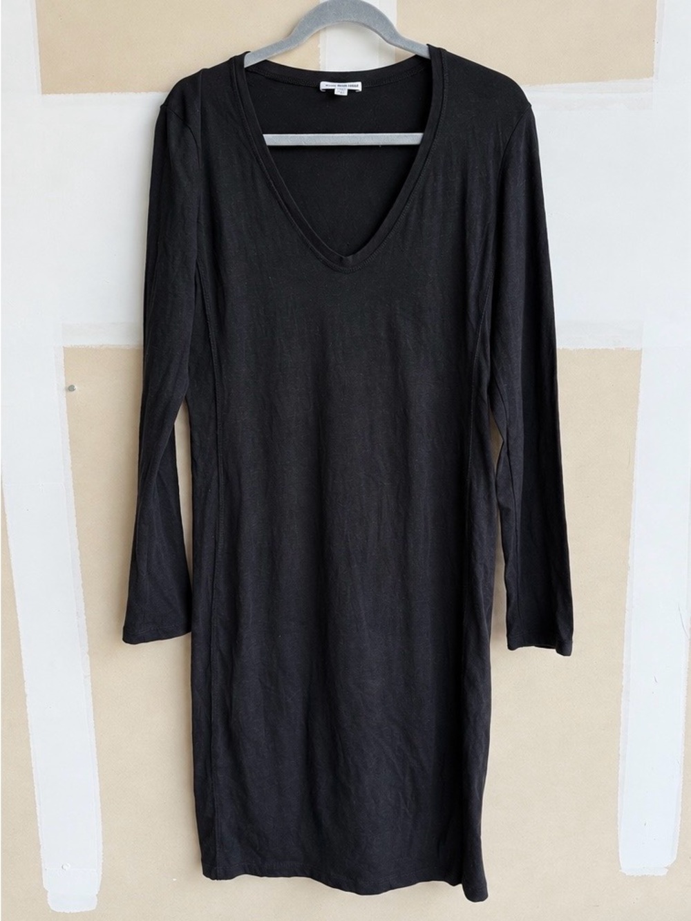 James Perse Black V-Neck Long Sleeve Midi Dress